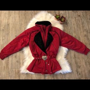 Obermeyer Womens Sz 6 Ski Jacket Hood And Belt Red